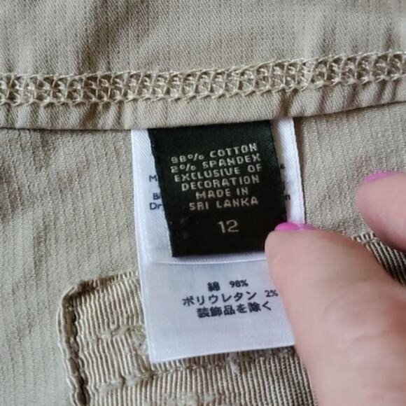 Eddie Bauer Embroidered Cargo Pockets Beige Sporting Cinched Sz 12 Cuffed Pants - Picture 7 of 11